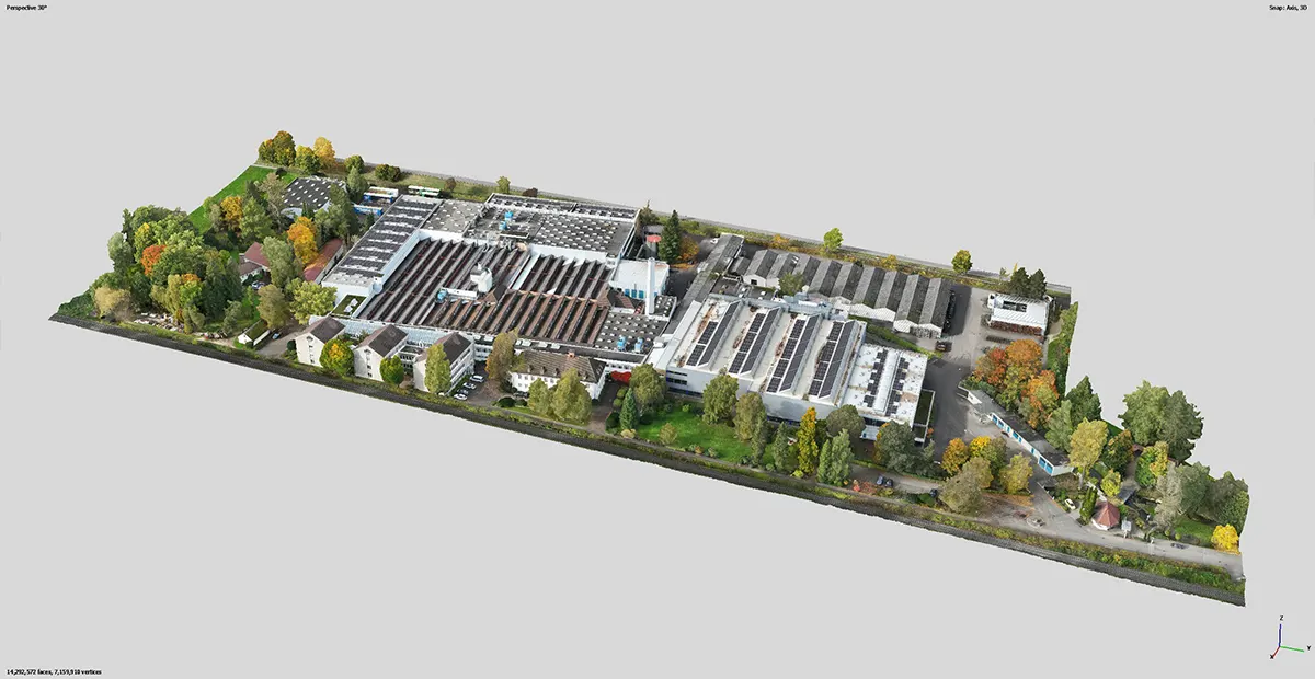 Digitaler Zwilling: texturiertes 3D-Modell aus Punktwolke Fotorealistisches, texturiertes 3D-Modell als digitaler Zwilling eines Industrieareals auf Basis einer Punktwolke